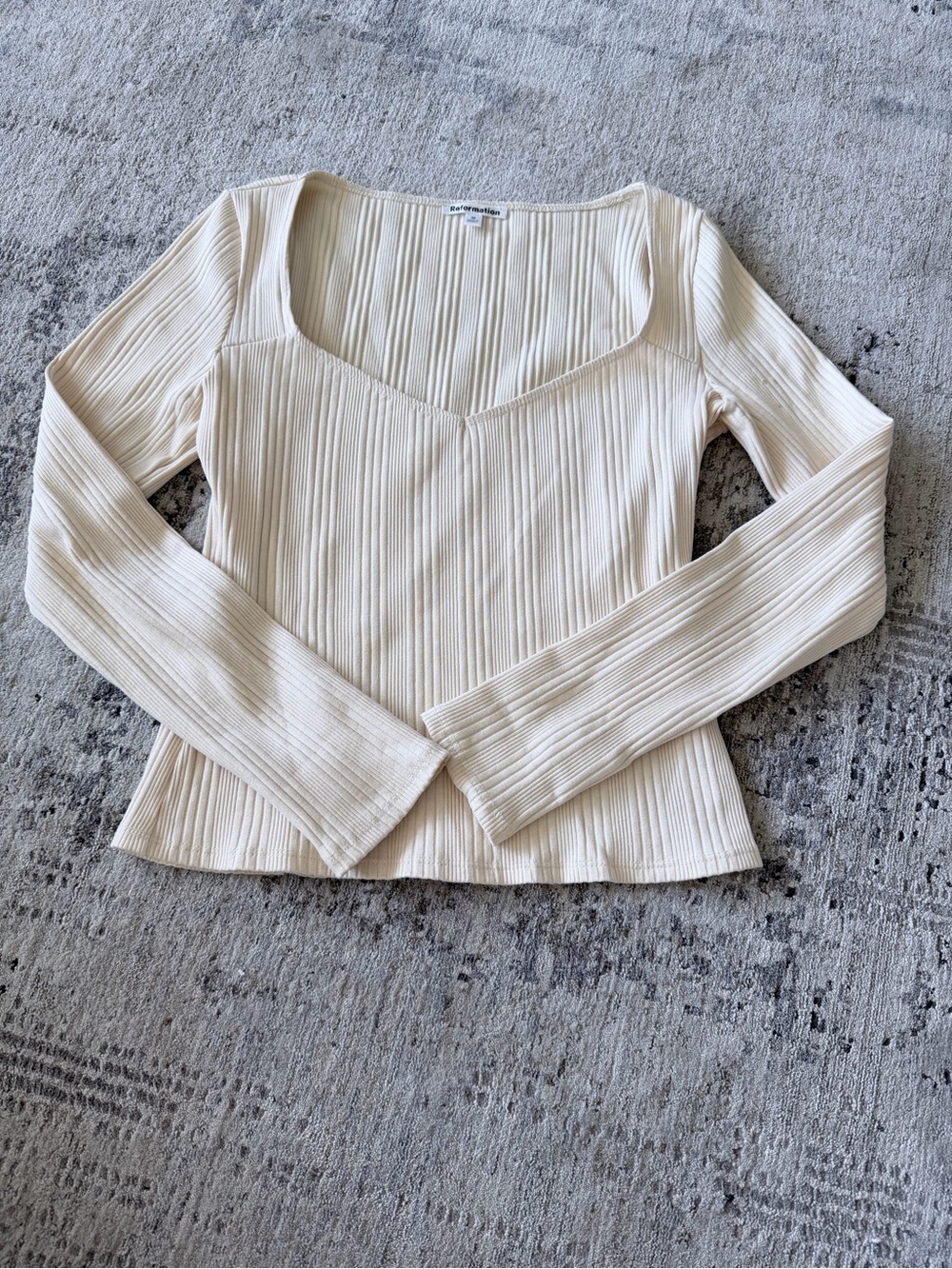 Reformation Cream Ribbed Sweetheart Long Sleeve Top